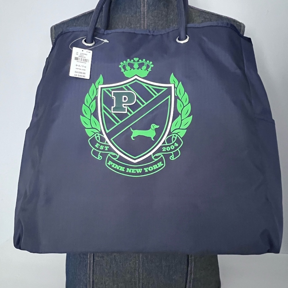 NWT Pink VS Navy and Green Collegiate Tote Bag